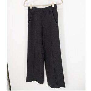 Two East Charcoal Gray Knit Wide Leg Pintuck Pants High Waisted Trousers